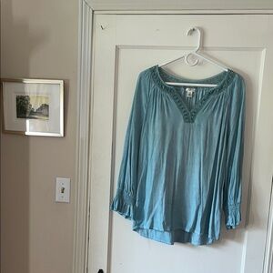 Spense Teal‎ Peasant Blouse with Lace Detail L